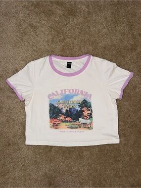 Dazy California National Park Scenic Graphic Ringer Baby Tee Cream Lilac M